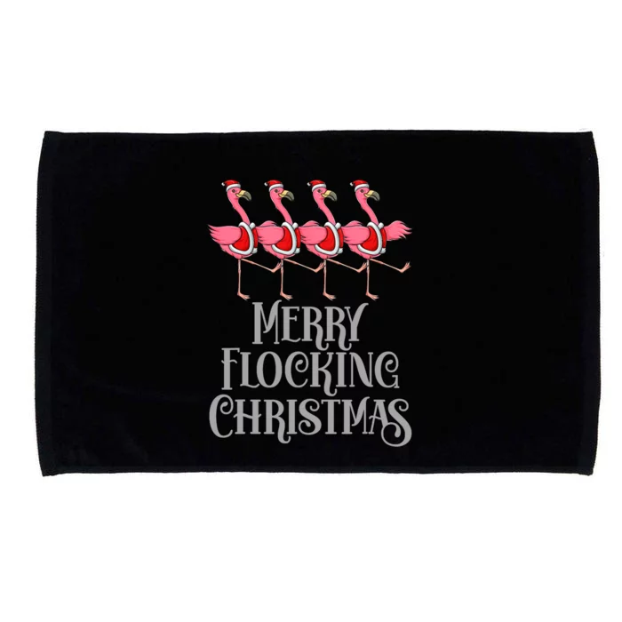 Merry Flocking Christmas Pink Flamingos Dancing Funny Xmas Gift Microfiber Hand Towel