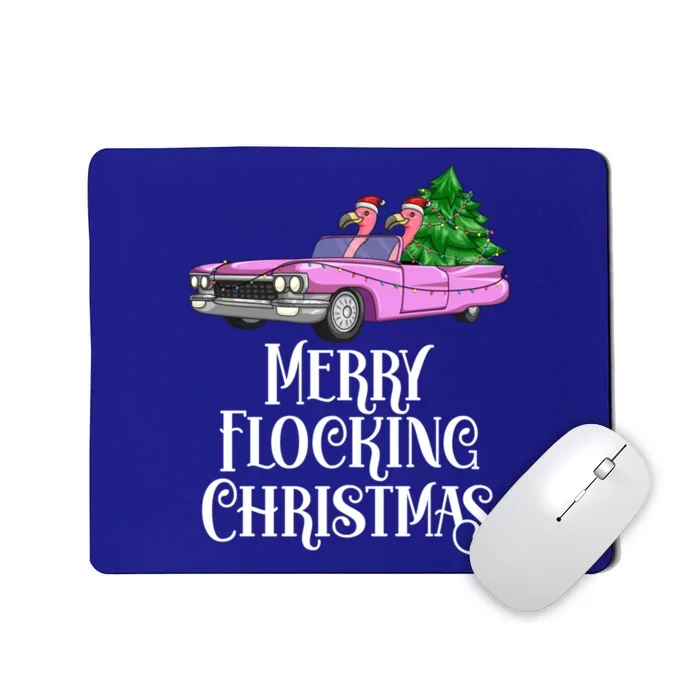 Merry Flocking Christmas Pink Flamingos Pink Car And Xmas Tree Cute Gift Mousepad