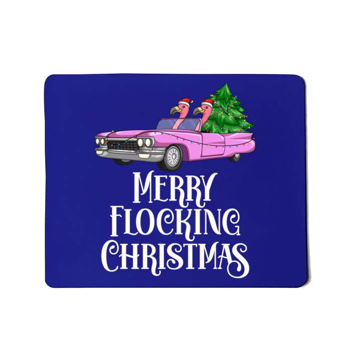 Merry Flocking Christmas Pink Flamingos Pink Car And Xmas Tree Cute Gift Mousepad