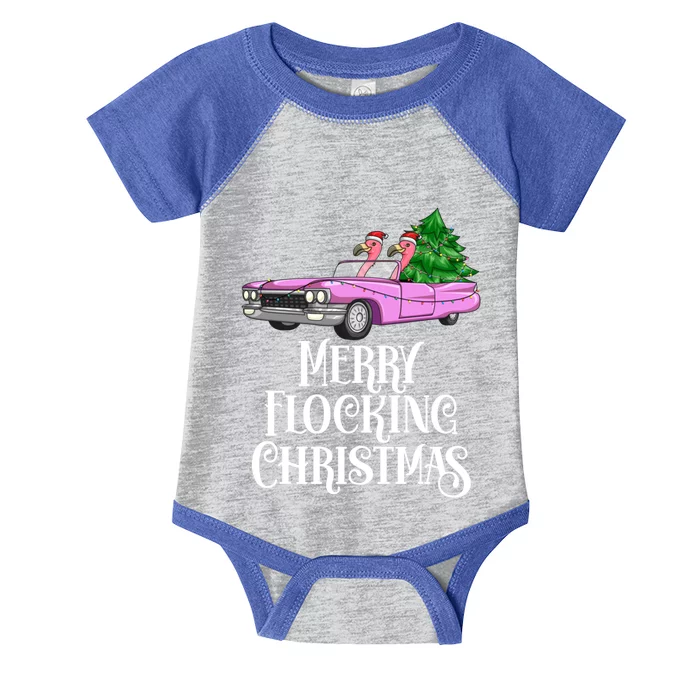 Merry Flocking Christmas Pink Flamingos Pink Car And Xmas Tree Cute Gift Infant Baby Jersey Bodysuit