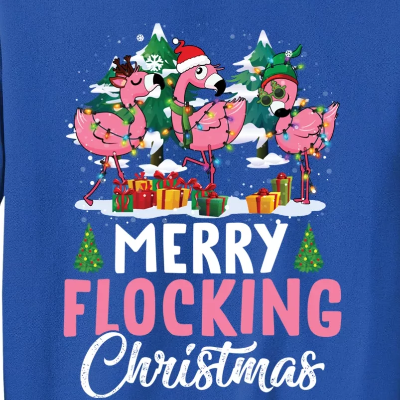 Merry Flocking Christmas Flamingo Pink In Santa Hat Gift Fun Gift Tall Sweatshirt