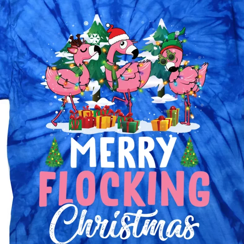 Merry Flocking Christmas Flamingo Pink In Santa Hat Gift Fun Gift Tie-Dye T-Shirt