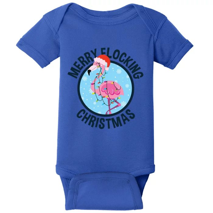 Merry Flocking Christmas Tropical Florida Flamingo Christmas Cool Gift Baby Bodysuit