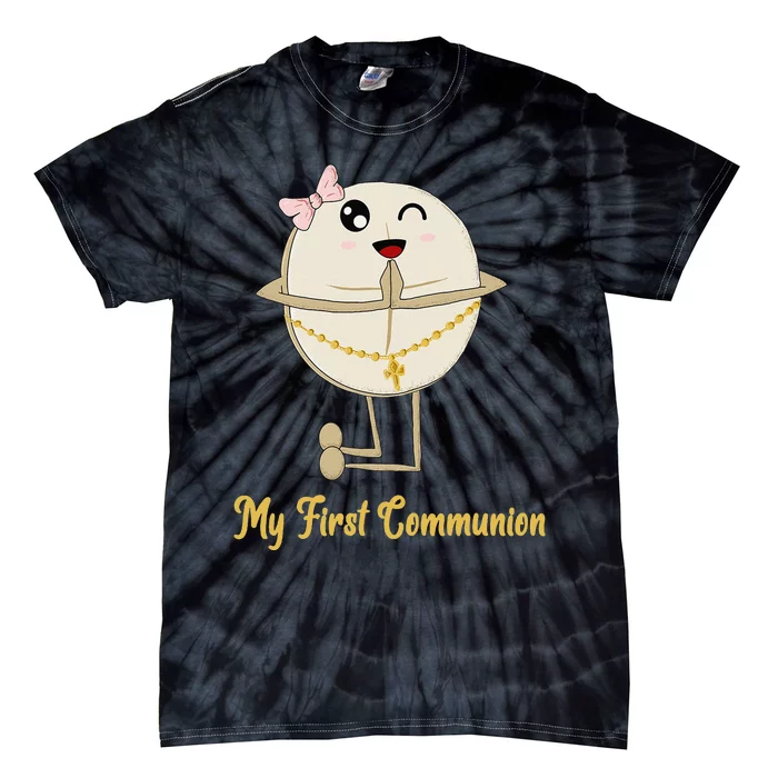 My First Communion Girls Catholic Religious  Wafer Tie-Dye T-Shirt