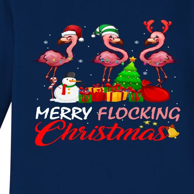 Merry Flocking Christmas Flamingo Pink In Santa Hat Gift Baby Long Sleeve Bodysuit