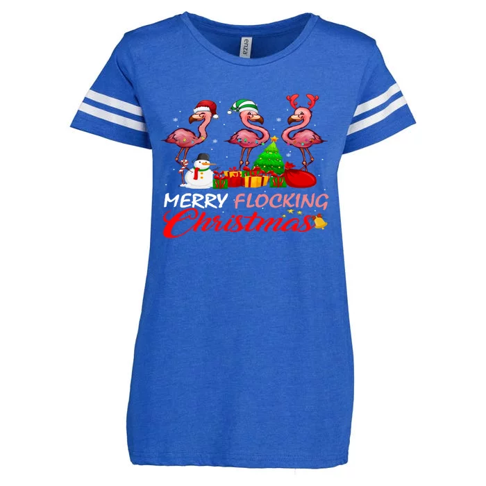 Merry Flocking Christmas Flamingo Pink In Santa Hat Gift Enza Ladies Jersey Football T-Shirt