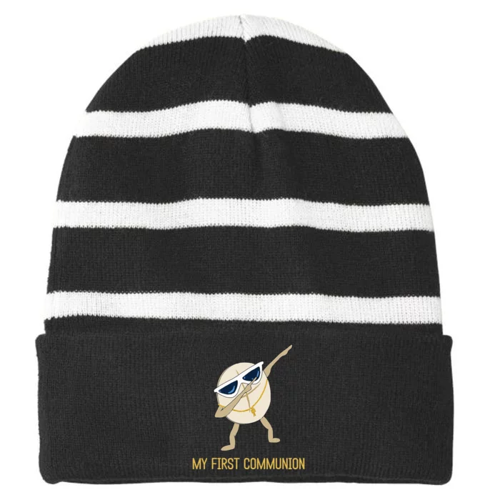 My First Communion Dabbing Wafer 1st Communion Striped Beanie with Solid Band