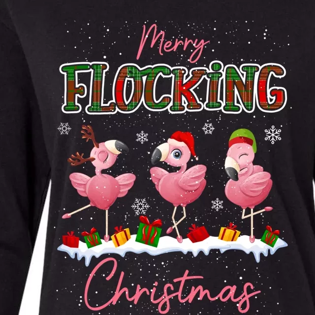 Merry Flocking Christmas Flamingo Reindeer Santa Elf Xmas Gift Womens Cotton Relaxed Long Sleeve T-Shirt