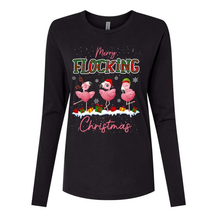 Merry Flocking Christmas Flamingo Reindeer Santa Elf Xmas Gift Womens Cotton Relaxed Long Sleeve T-Shirt