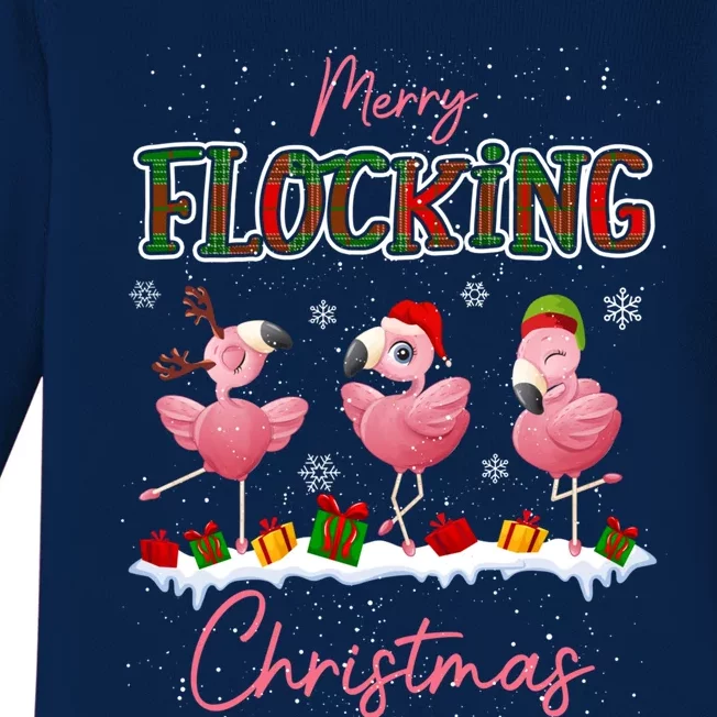 Merry Flocking Christmas Flamingo Reindeer Santa Elf Xmas Gift Baby Long Sleeve Bodysuit