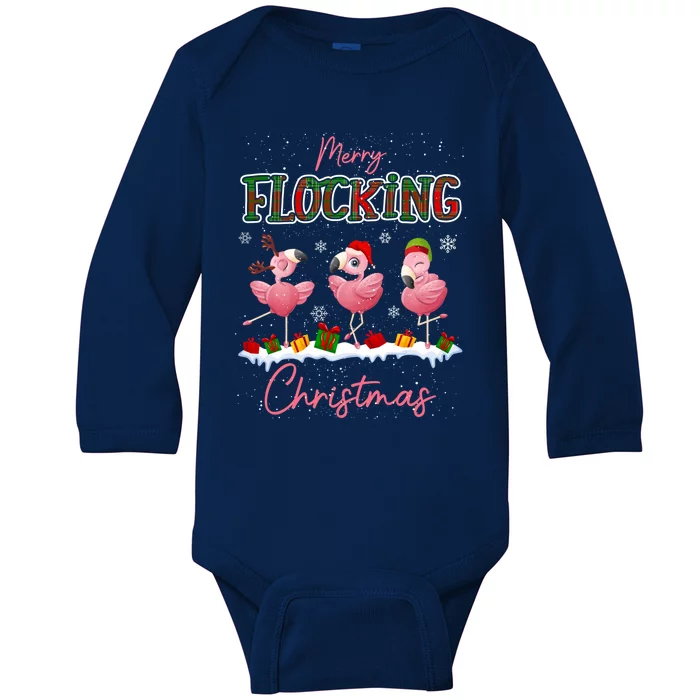 Merry Flocking Christmas Flamingo Reindeer Santa Elf Xmas Gift Baby Long Sleeve Bodysuit