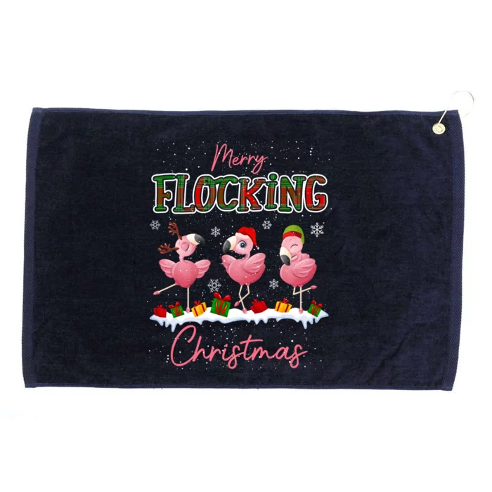 Merry Flocking Christmas Flamingo Reindeer Santa Elf Xmas Gift Grommeted Golf Towel