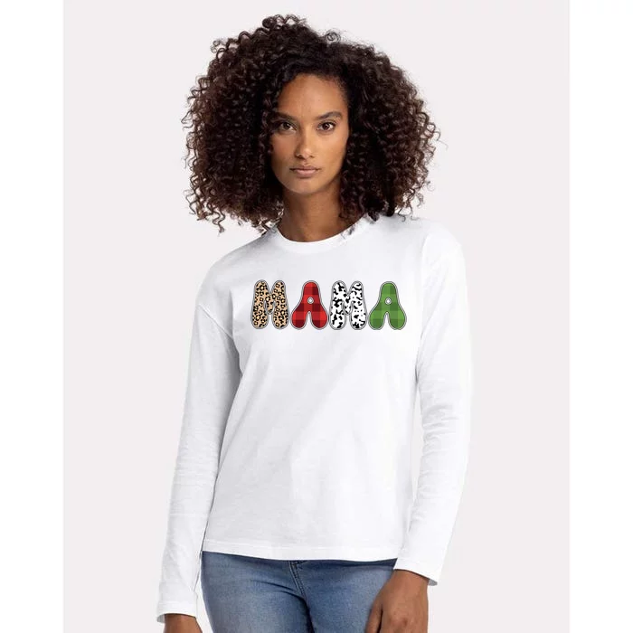 Mama Funny Christmas Holiday Family Matching Womens Cotton Relaxed Long Sleeve T-Shirt