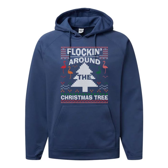 Merry Flocking Christmas Flamingo Santa Pink Ugly Sweater Cool Gift Performance Fleece Hoodie