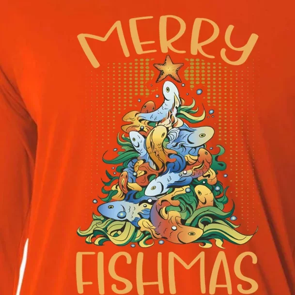 Merry Fishmas Cute Gift Cooling Performance Long Sleeve Crew