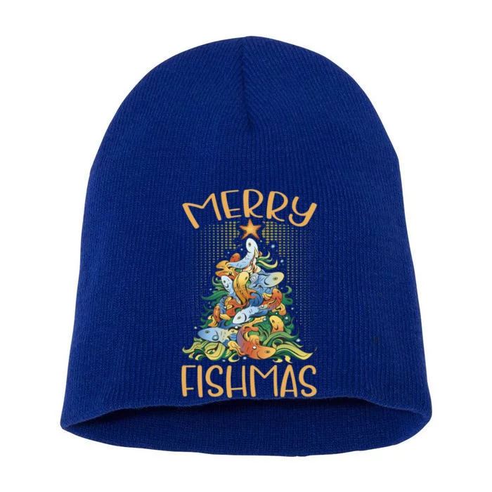 Merry Fishmas Cute Gift Short Acrylic Beanie