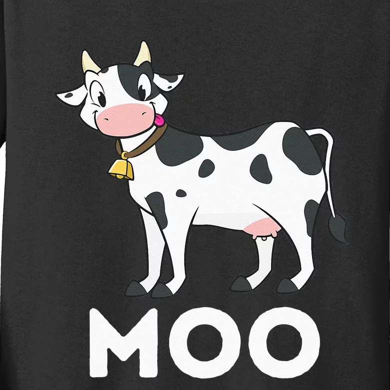 Moo Funny Cow Lover Famer Cattle Ranch Dairy Farming Kids Long Sleeve Shirt