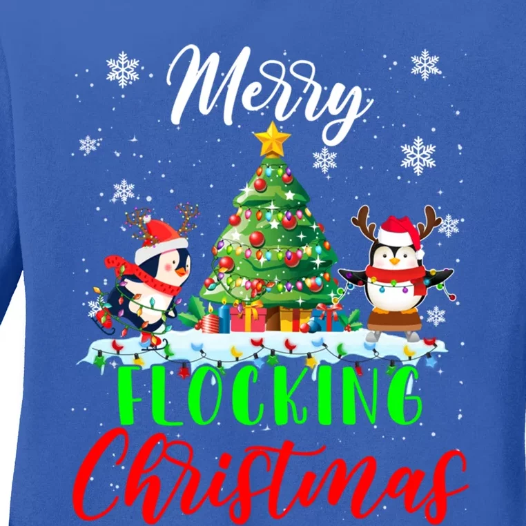 Merry Flocking Christmas Funny Xmas Reindeer Santa Penguin Meaningful Gift Ladies Long Sleeve Shirt