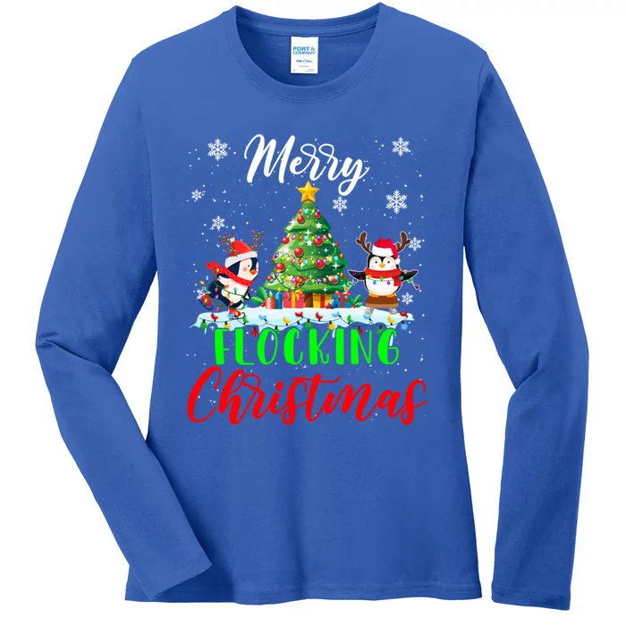 Merry Flocking Christmas Funny Xmas Reindeer Santa Penguin Meaningful Gift Ladies Long Sleeve Shirt