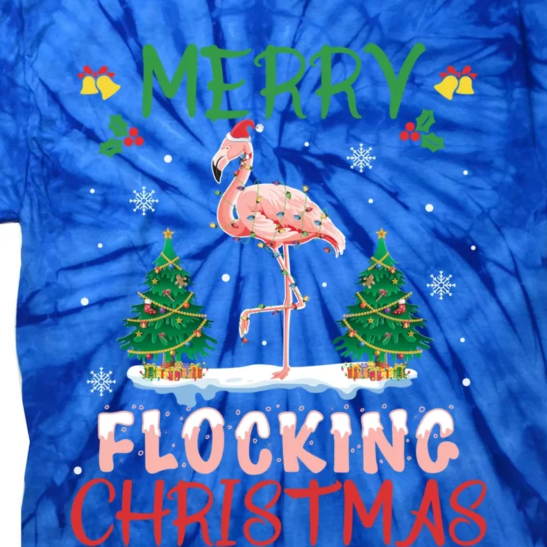 Merry Flocking Christmas Flamingo Pink In Santa Hat Gift Fun Gift Tie-Dye T-Shirt