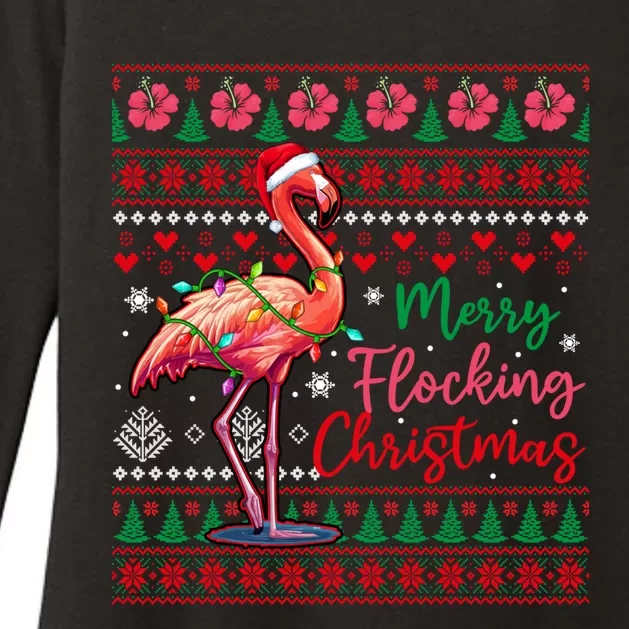 Merry Flocking Christmas Costume Hawaiian Santa Flamingo Gift Womens CVC Long Sleeve Shirt