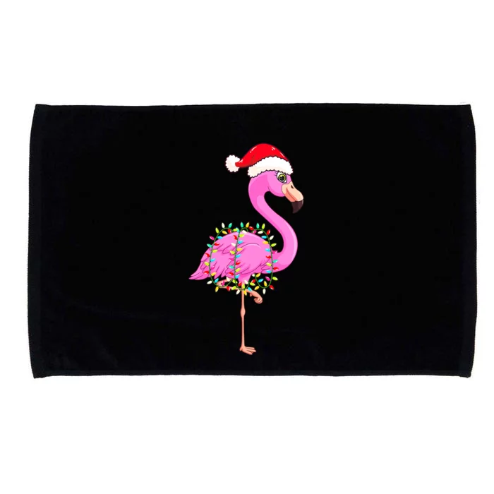 Merry Flocking Christmas Flamingo Pink Santa Hat Xmas Lights Microfiber Hand Towel