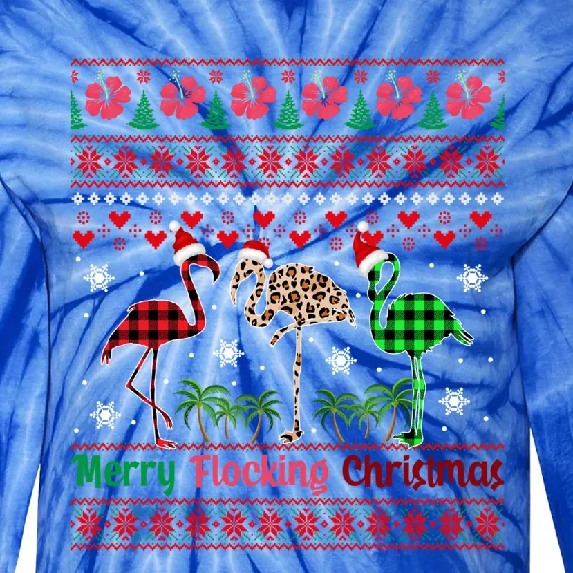 Merry Flocking Christmas Costume Three Santa Flamingos Great Gift Tie-Dye Long Sleeve Shirt