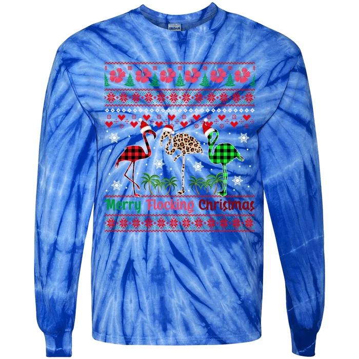 Merry Flocking Christmas Costume Three Santa Flamingos Great Gift Tie-Dye Long Sleeve Shirt