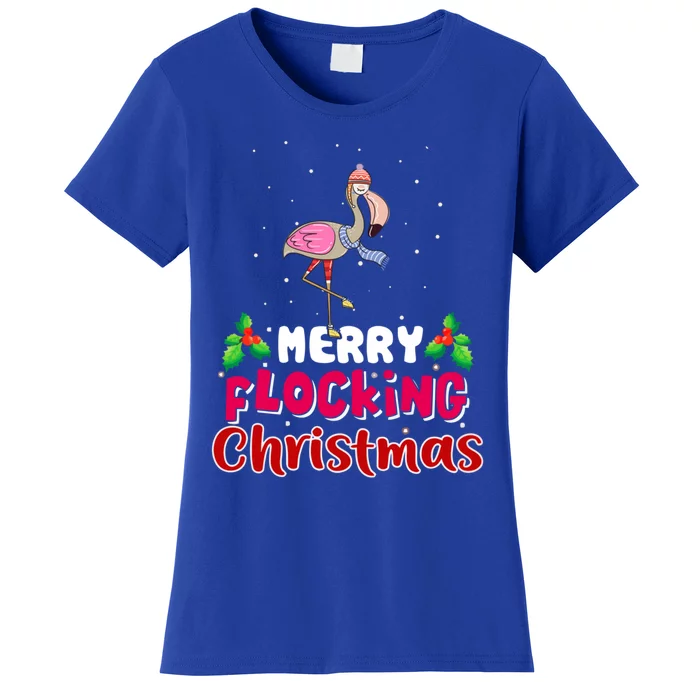 Merry Flocking Christmas Funny Gift Cute Flamingo Christmas Cool Gift Women's T-Shirt