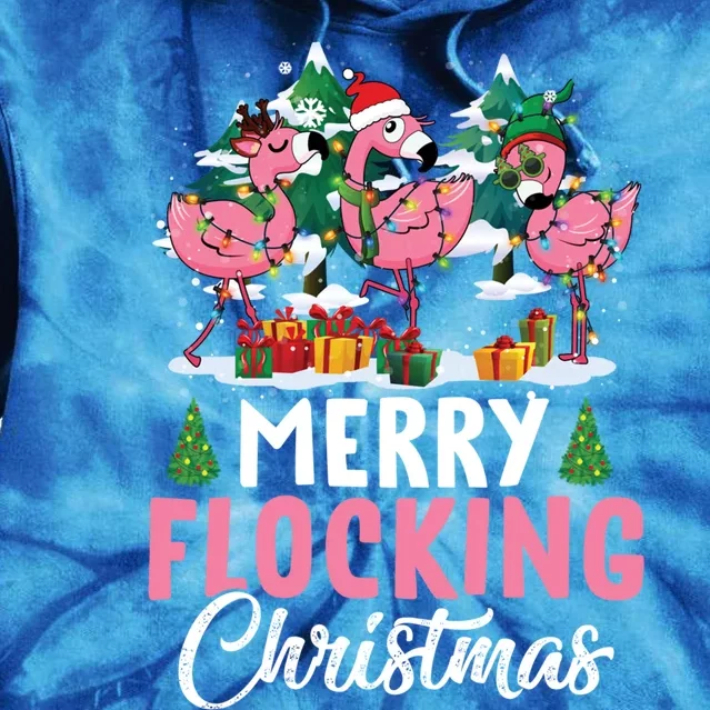 Merry Flocking Christmas Flamingo Pink In Santa Hat Gift Fun Gift Tie Dye Hoodie