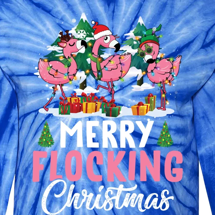 Merry Flocking Christmas Flamingo Pink In Santa Hat Gift Fun Gift Tie-Dye Long Sleeve Shirt