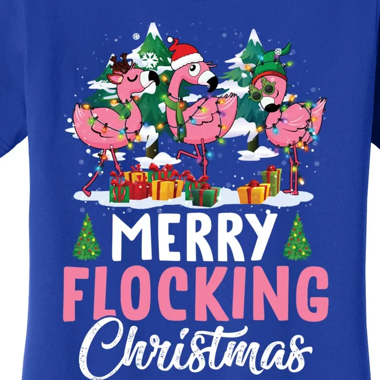 Merry Flocking Christmas Flamingo Pink In Santa Hat Gift Fun Gift Women's T-Shirt