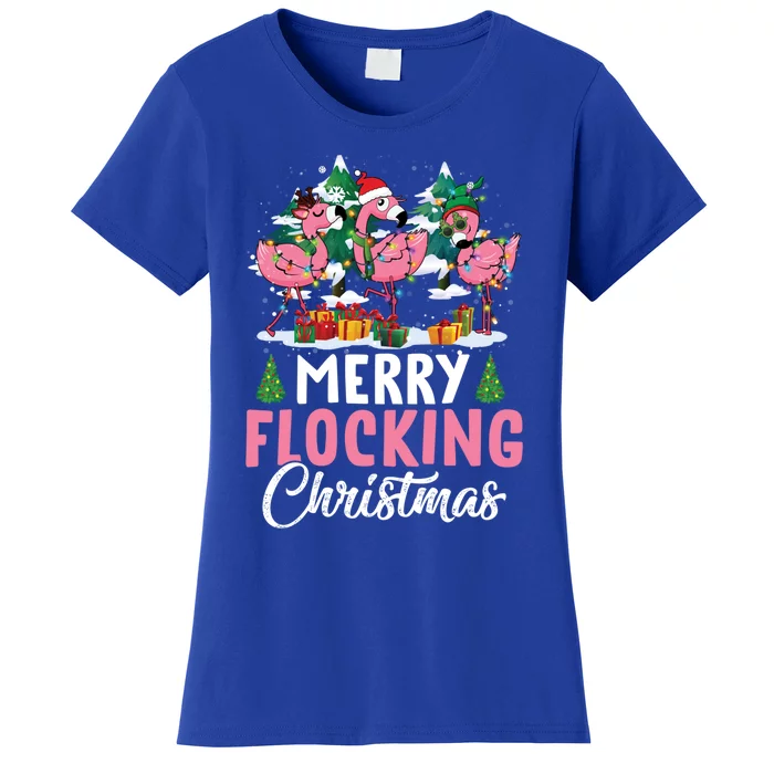 Merry Flocking Christmas Flamingo Pink In Santa Hat Gift Fun Gift Women's T-Shirt