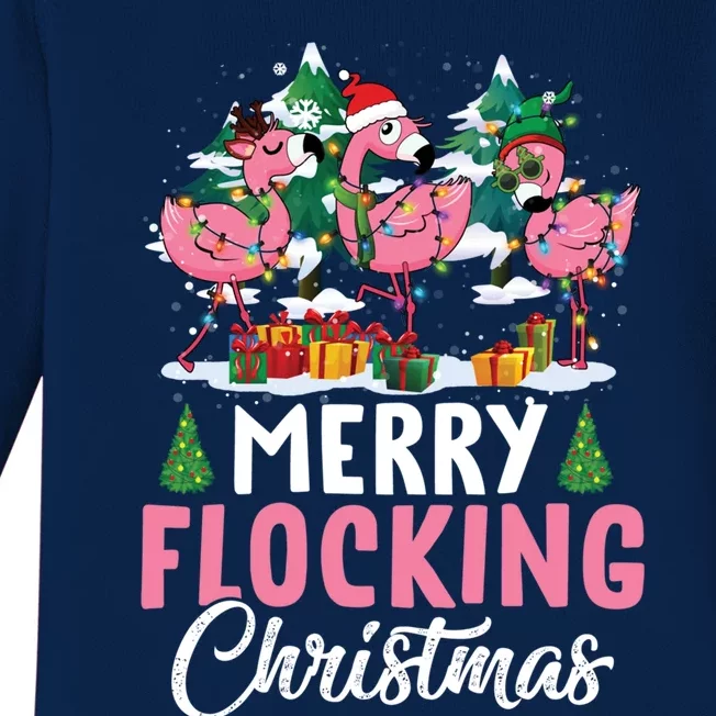 Merry Flocking Christmas Flamingo Pink In Santa Hat Gift Fun Gift Baby Long Sleeve Bodysuit