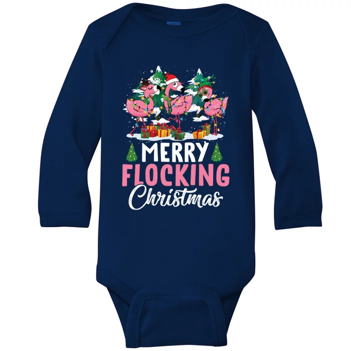 Merry Flocking Christmas Flamingo Pink In Santa Hat Gift Fun Gift Baby Long Sleeve Bodysuit