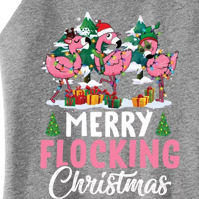 Merry Flocking Christmas Flamingo Pink In Santa Hat Gift Fun Gift Women’s Perfect Tri Rocker Tank