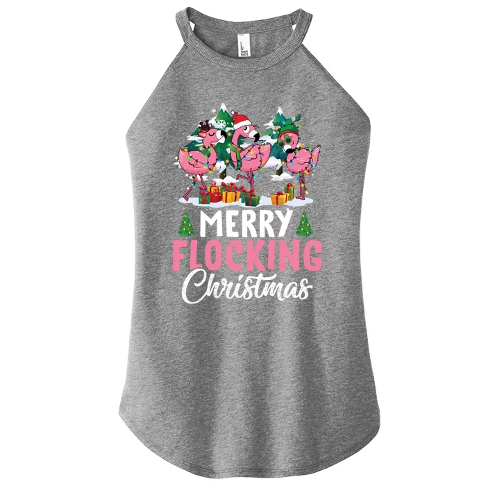 Merry Flocking Christmas Flamingo Pink In Santa Hat Gift Fun Gift Women’s Perfect Tri Rocker Tank