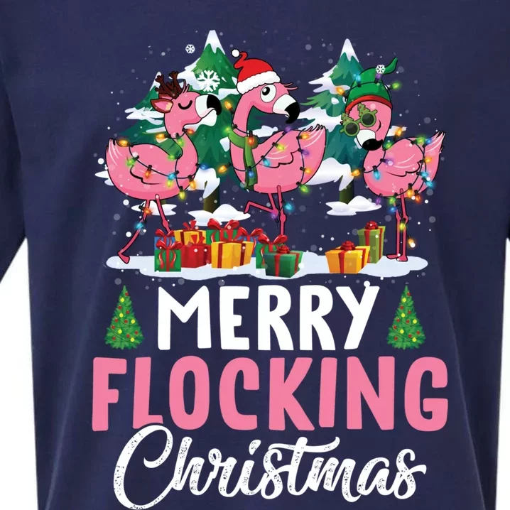 Merry Flocking Christmas Flamingo Pink In Santa Hat Gift Fun Gift Sueded Cloud Jersey T-Shirt