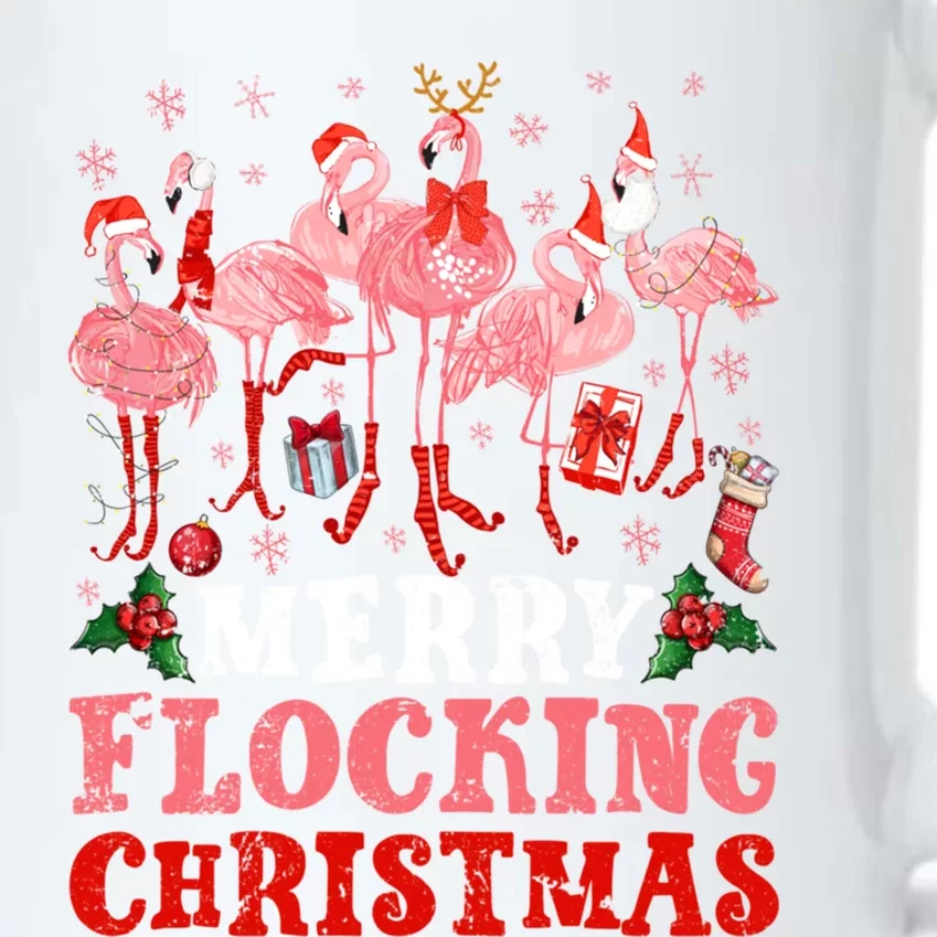 Merry Flocking Christmas Flamingo Pink In Santa Hat Holiday Gift Black Color Changing Mug