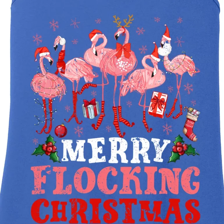 Merry Flocking Christmas Flamingo Pink In Santa Hat Holiday Gift Ladies Essential Tank