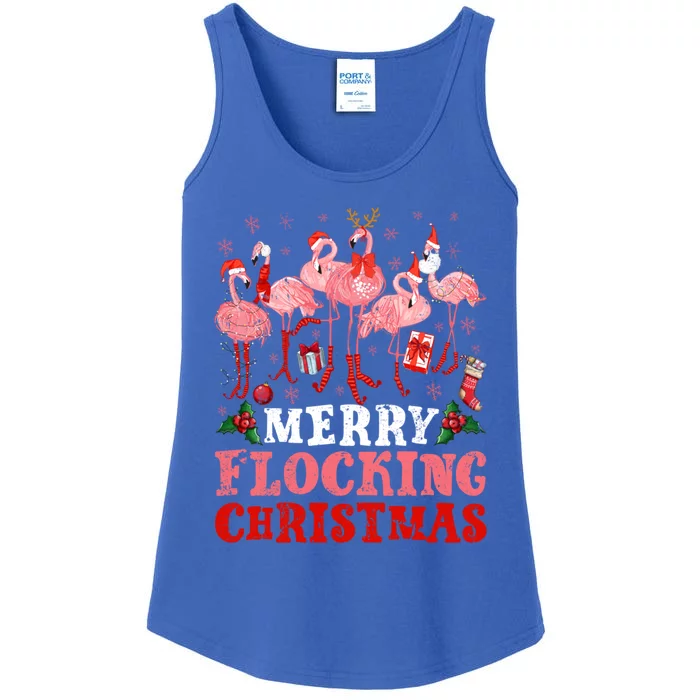 Merry Flocking Christmas Flamingo Pink In Santa Hat Holiday Gift Ladies Essential Tank