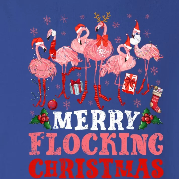 Merry Flocking Christmas Flamingo Pink In Santa Hat Holiday Gift Toddler Long Sleeve Shirt