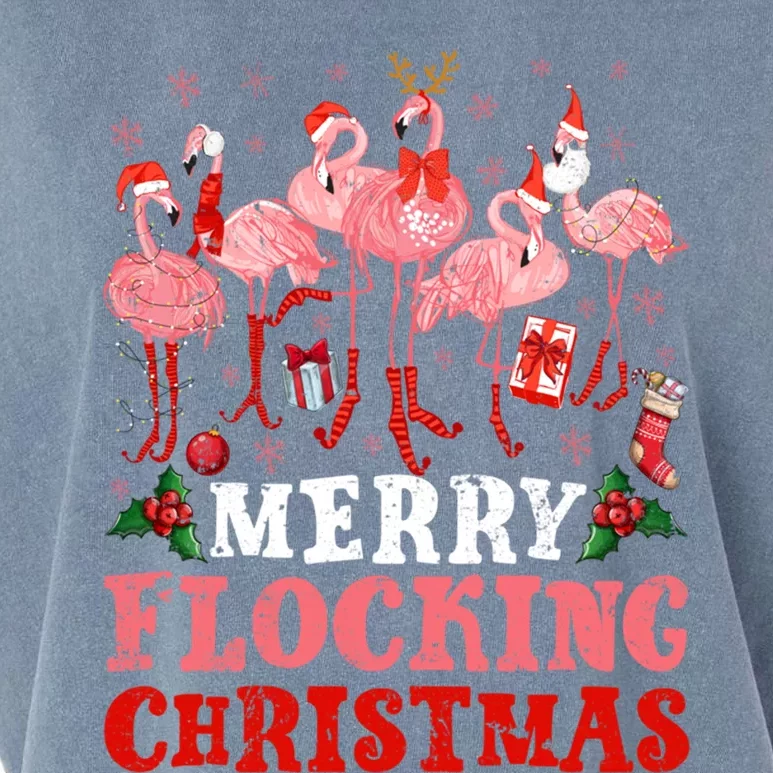 Merry Flocking Christmas Flamingo Pink In Santa Hat Holiday Gift Garment-Dyed Women's Muscle Tee