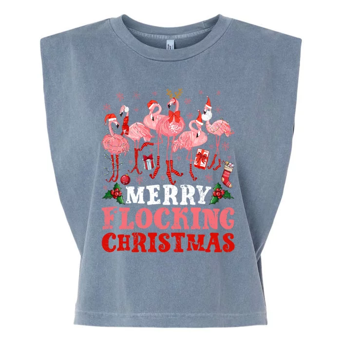 Merry Flocking Christmas Flamingo Pink In Santa Hat Holiday Gift Garment-Dyed Women's Muscle Tee