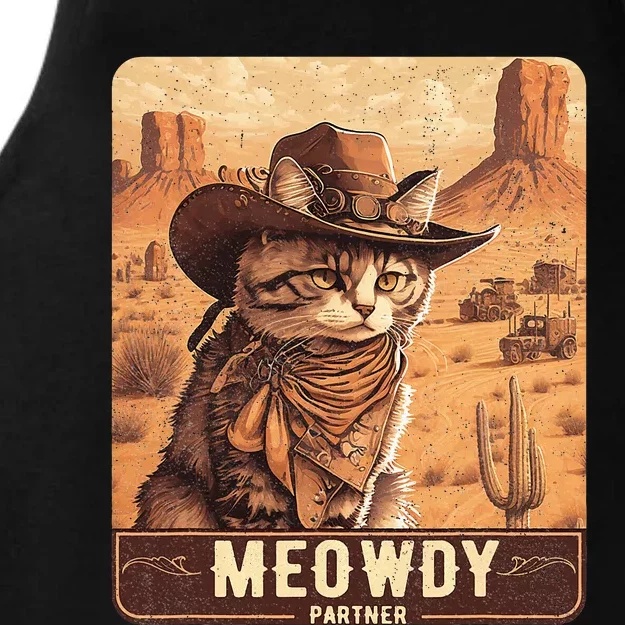 Meowdy! Funny Country Music Cat Cowboy Hat Poster Ladies Tri-Blend Wicking Tank