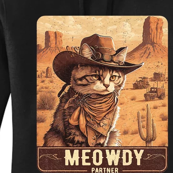 Meowdy! Funny Country Music Cat Cowboy Hat Poster Women's Pullover Hoodie