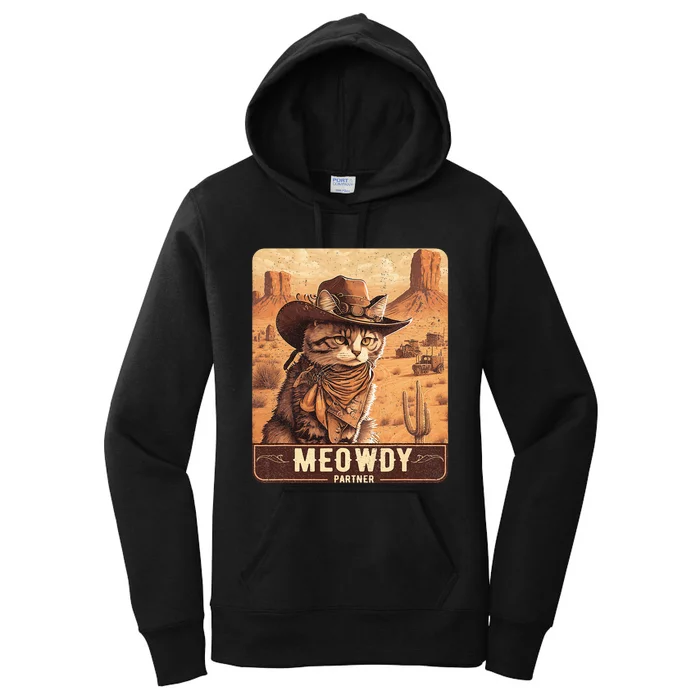 Meowdy! Funny Country Music Cat Cowboy Hat Poster Women's Pullover Hoodie