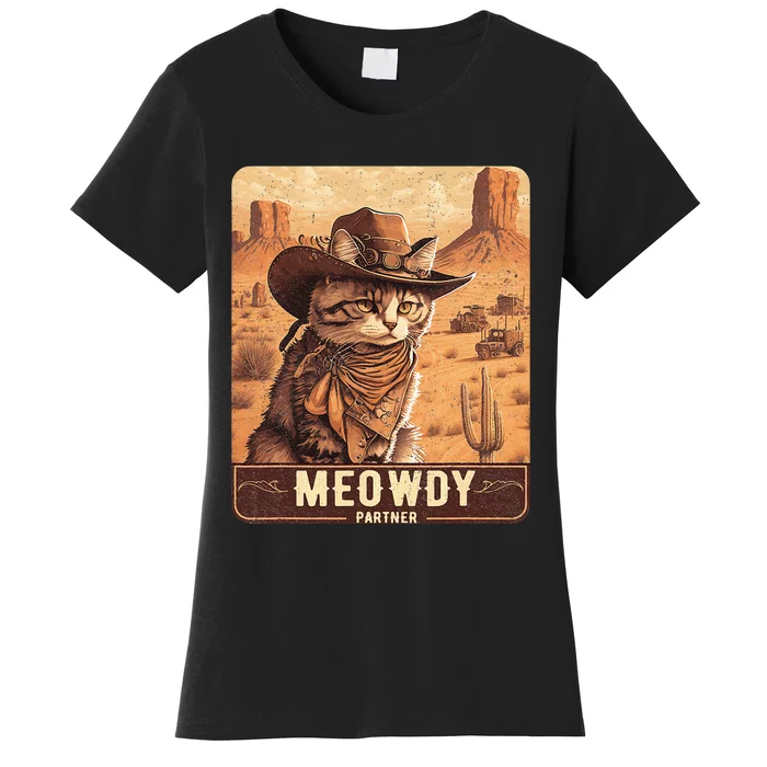 Meowdy! Funny Country Music Cat Cowboy Hat Poster Women's T-Shirt