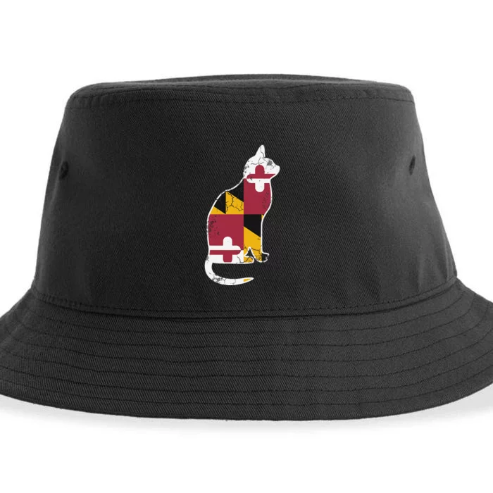 Maryland Flag Calico Cat Vintage Distressed Fade Sustainable Bucket Hat