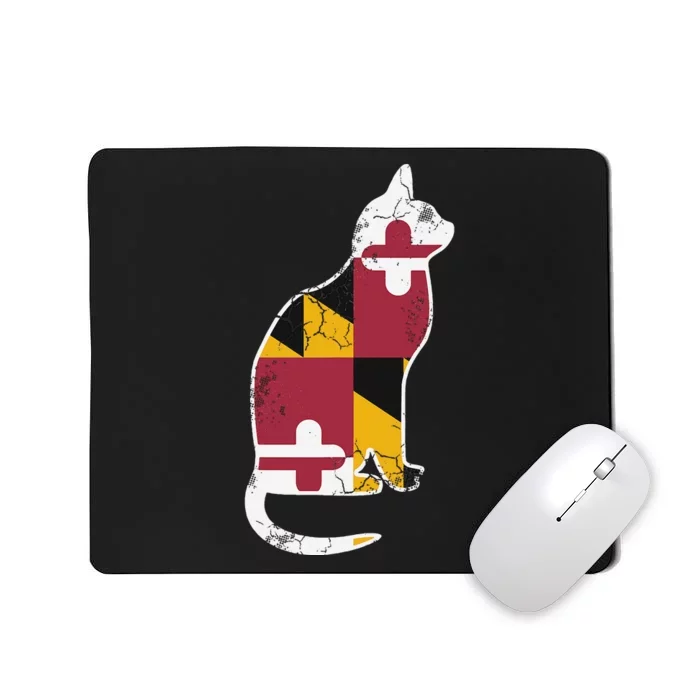 Maryland Flag Calico Cat Vintage Distressed Fade Mousepad